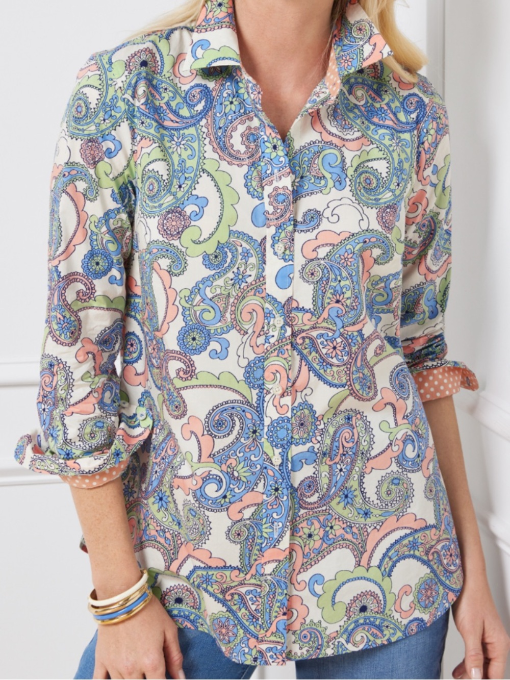 Talbots Pastel Paisley Button-Down Shirt in Blue, Pink, Green